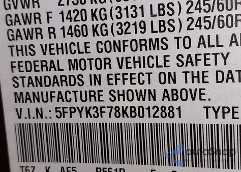 2019 Honda Ridgeline Rtl-E from USA, damaged, VIN 5FPYK3F78KB012881